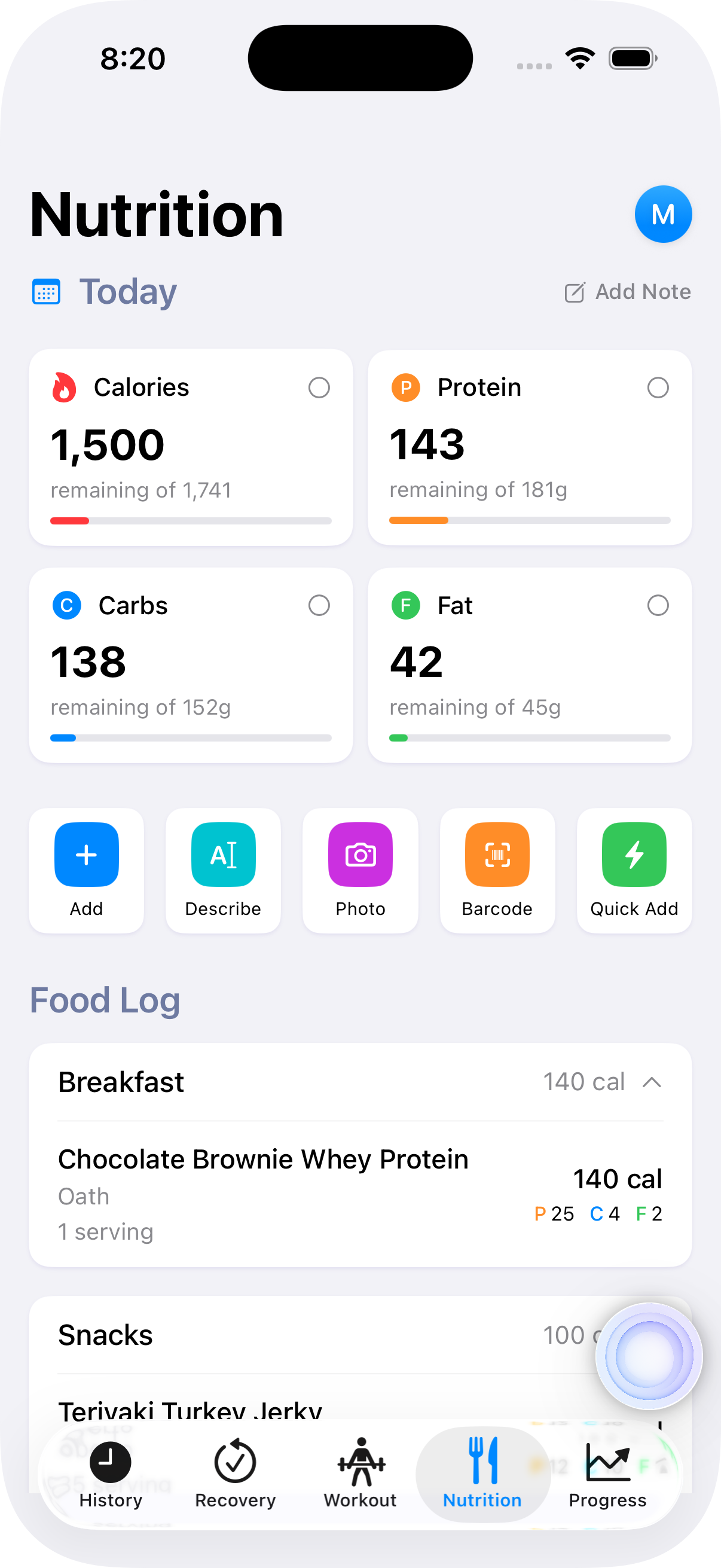 Nutrition dashboard